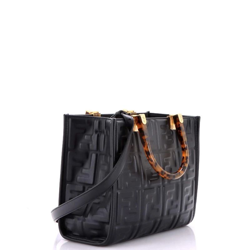 Pre-Owned Fendi Small Sunshine Shopper Tote Zucca Embossed Leather