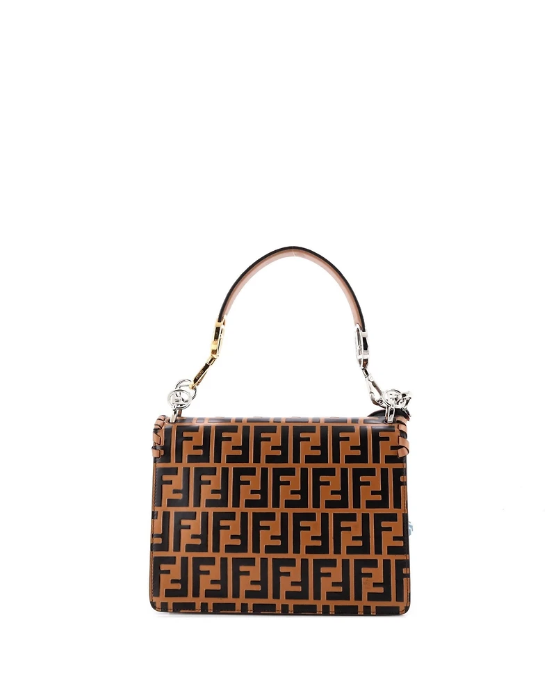 Pre-Owned Fendi Medium Kan I F Shoulder Bag Whipstitch Zucca Embossed Leather