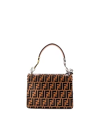 Pre-Owned Fendi Medium Kan I F Shoulder Bag Whipstitch Zucca Embossed Leather
