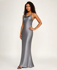 Seni & Cade Juniors' Halter Neck Satin Long Dress