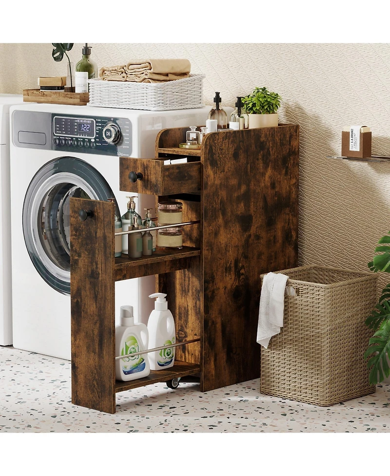 Costway Slim Bathroom Storage Cabinet with Slide Out Drawer Spacious Top Rolling Wheels