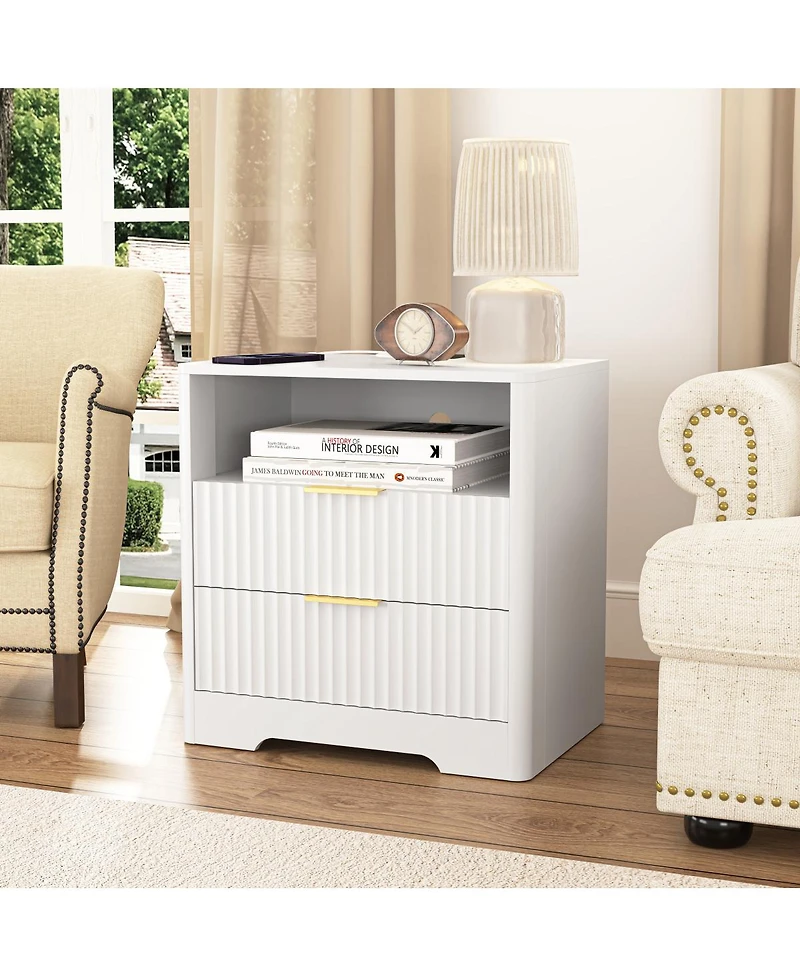 Streamdale Furniture Nightstand with Charging Station, Smart Night Light and Storage Cabinet
