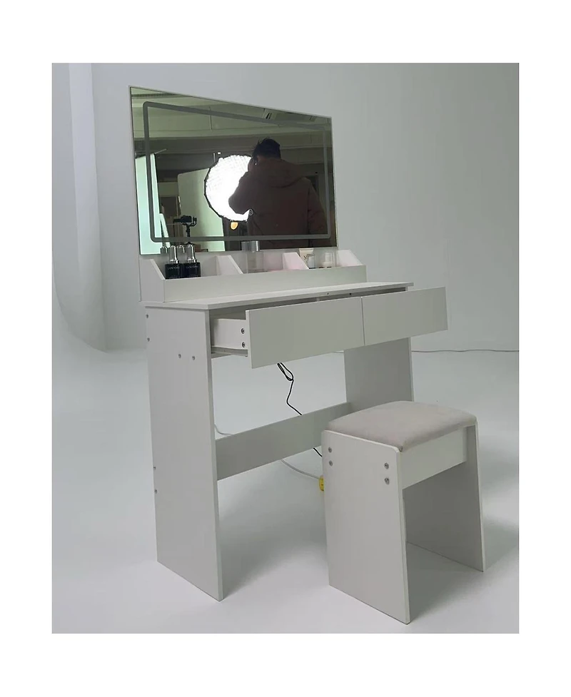 Streamdale Furniture 31" x 20" Led Vanity Table with Mirror, Stool, and Adjustable Lighting