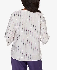 Alfred Dunner Women's Grand Bazaar White Textured Rainbow Stripe Top