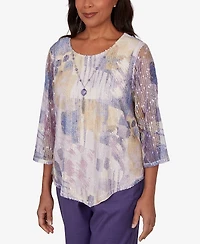 Alfred Dunner Women's Grand Bazaar Stained Glass Mesh Top with Necklace