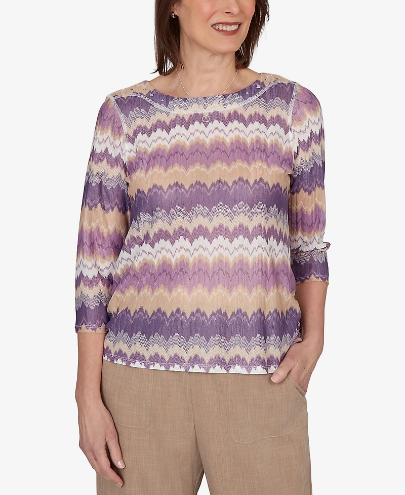 Alfred Dunner Women's Grand Bazaar Rippled Stripes Knit Top