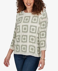 Alfred Dunner Women's Indigo Girls Crochet Squares Top