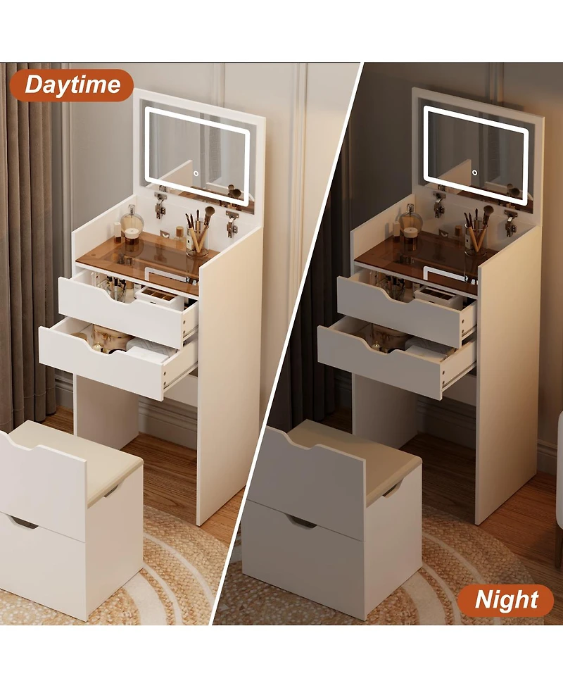 Streamdale Furniture 3-in-1 Multifunctional Dressing Table Set with Mirror, Drawers