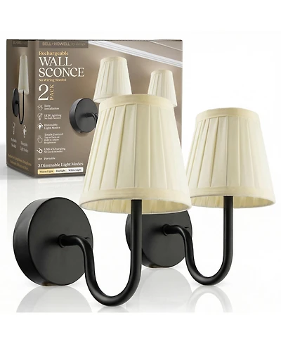 Bell + Howell Set of 2 Folded Pleat Shade Dimmable Led Rechargeable Cordless Touch Control Lights Wall Sconces