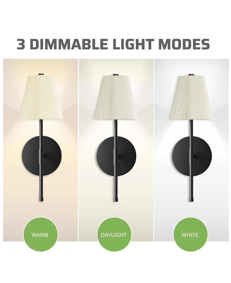 Bell + Howell Pleated Shade Dimmable Led Rechargeable Cordless Touch Control Lights Wall Sconces
