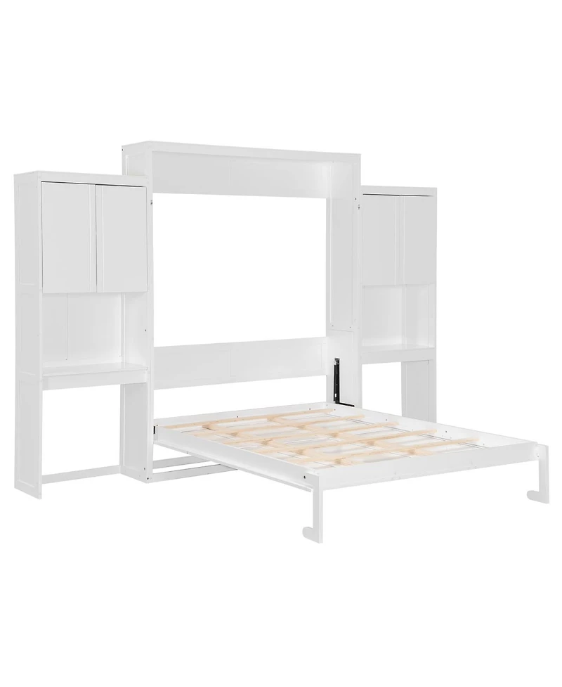 Streamdale Furniture Queen Size Murphy Bed with Desk, Vanity and Cabinets