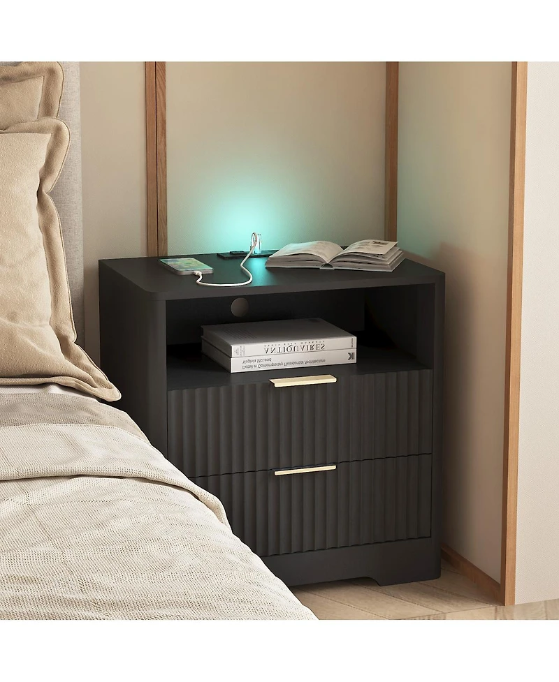 Streamdale Furniture Smart Nightstand with Charging Station, Night Light, and Storage