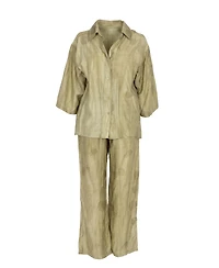 Modenaire Women's Relaxed Button-Front Shirt Outfit Set