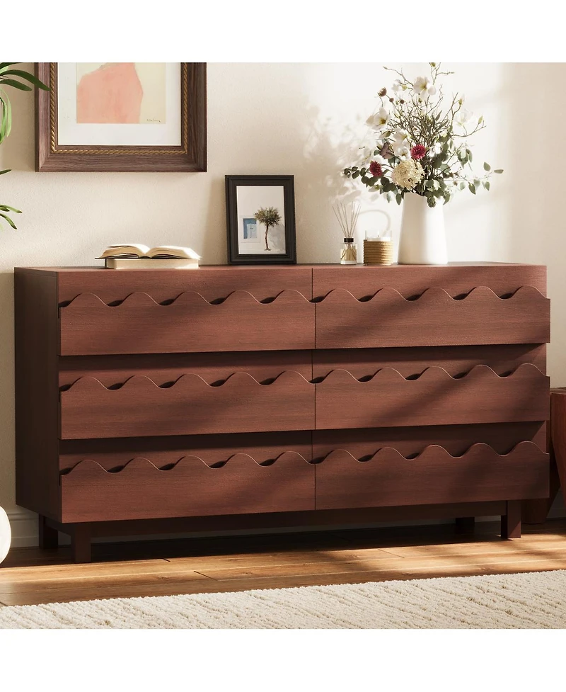Streamdale Furniture 60" 6-Drawer Wave Front Dresser and Tv Stand