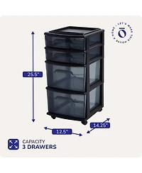 Homz Tall Solid Plastic 4 Drawer Medium Storage Cart with Wheels