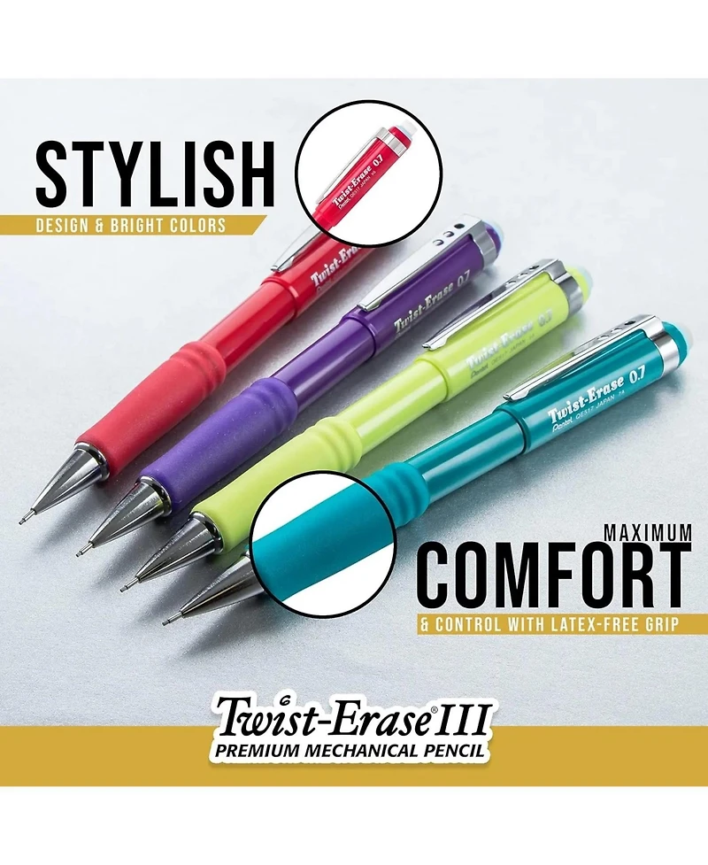 Pentel Twist-Erase Iii Mechanical Pencil, 4-packs, 0.7 mm, Medium