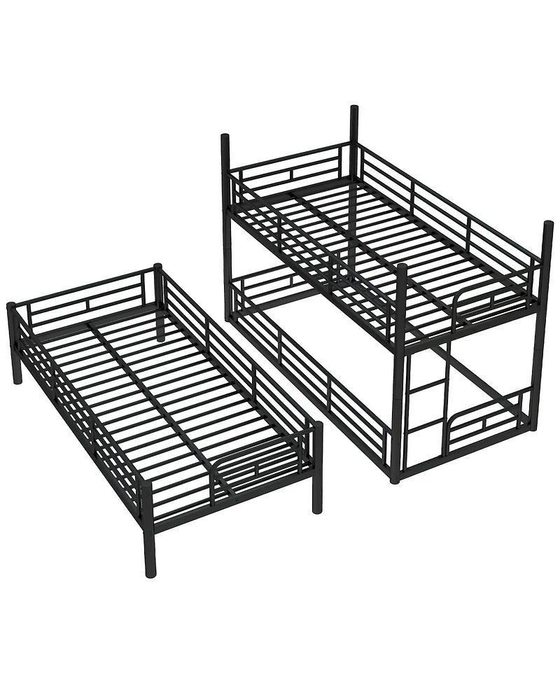 Streamdale Furniture Twin Over Twin Over Twin Metal Triple Bunk Bed with Safety Guardrails