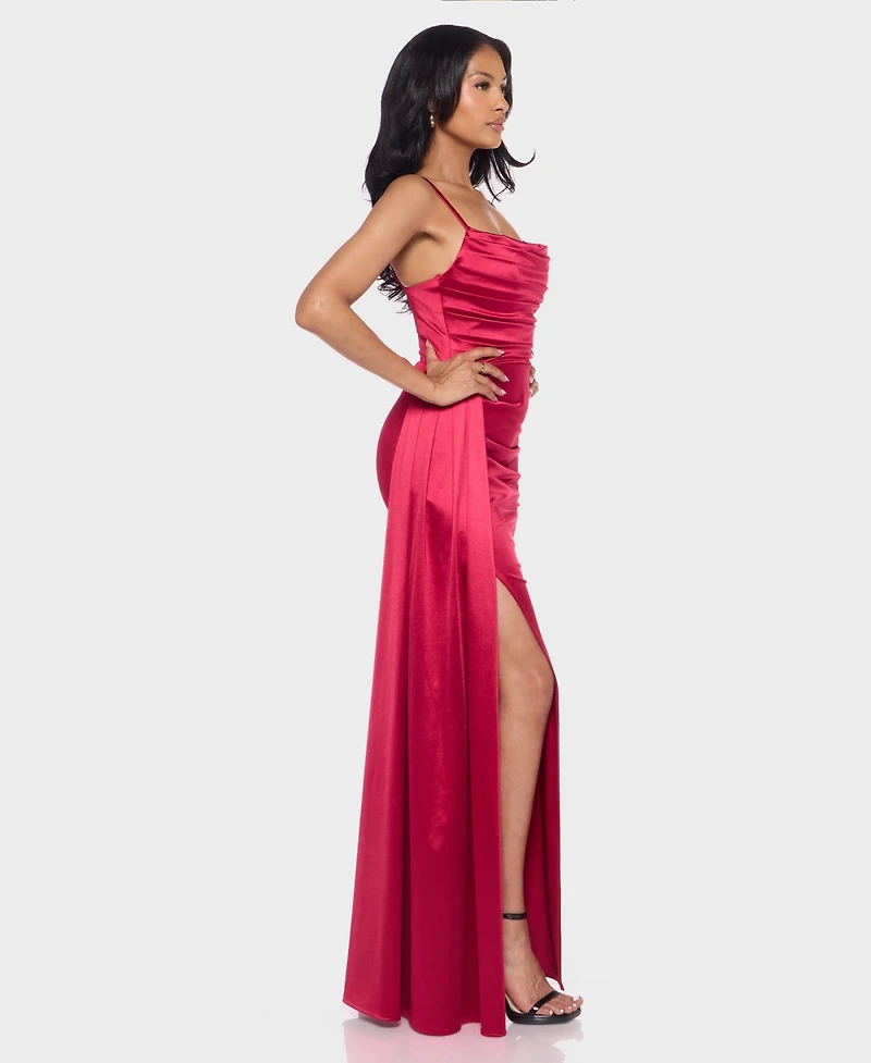 B Darlin Juniors' Satin Cowlneck Gown