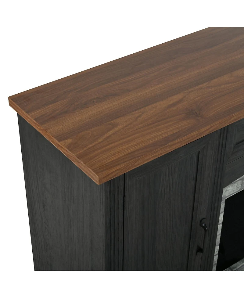 Streamdale Furniture Elegant Walnut and Gray Brick Tv Stand for TVs Up to 70" with Storage