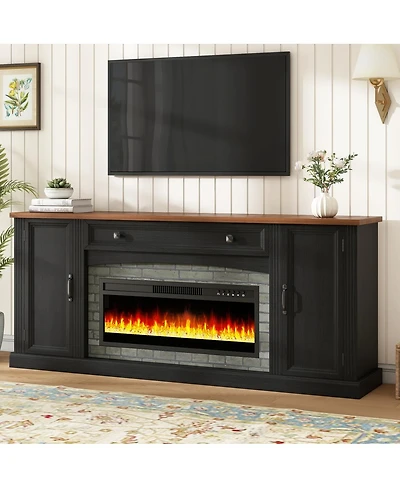 Streamdale Furniture Farmhouse Electric Fireplace Tv Stand for TVs up to 70", Walnut