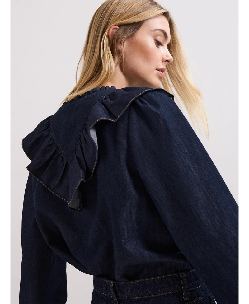 Phase Eight Women's Alexia Denim Ruffle V-Neck Blouse