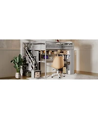 Streamdale Furniture Full Loft Bed with Wardrobe, Desk, Shelves and Lights