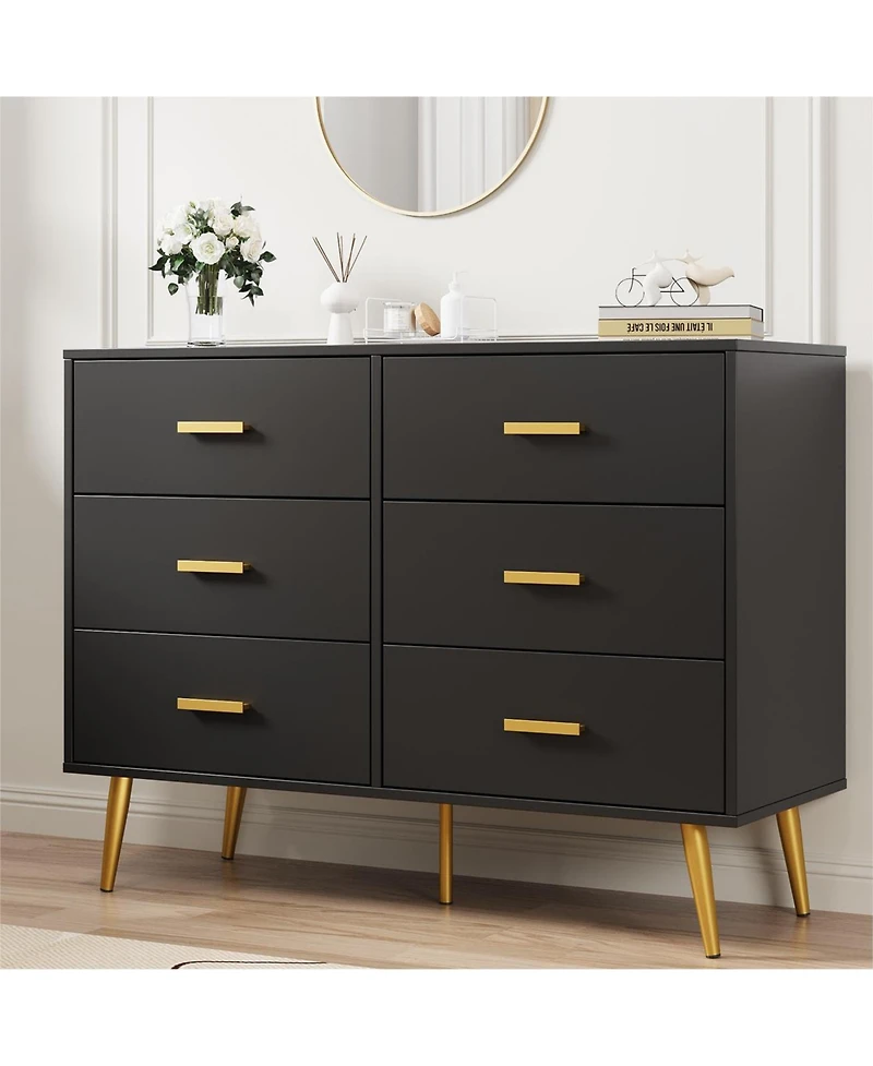 homfan 6-Drawer Dresser for Bedroom, Cabinet with Elevated Base, Fabric Storage Tower, Steel Frame, Chest Drawers Organizer Closet, Living Room