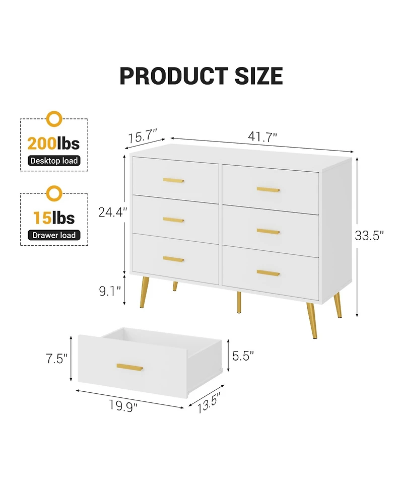 homfan 6-Drawer Dresser for Bedroom, Cabinet with Elevated Base, Fabric Storage Tower, Steel Frame, Chest Drawers Organizer for Closet, Living Room