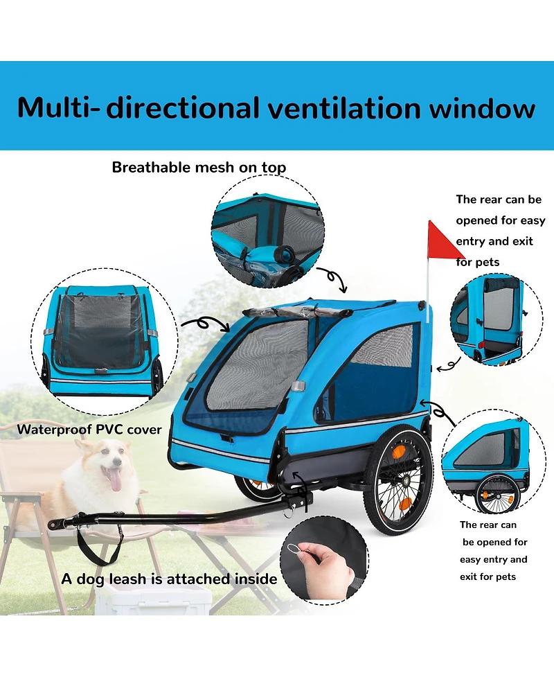 Streamdale Furniture Foldable Pet Bike Trailer for Small and Medium Dogs