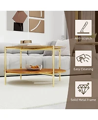 Streamdale Furniture Modern Gold Round Double-Layer Tempered Glass Coffee Table (32.28")
