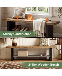 Tribesigns 55" Solid Wood Bench with Shoe Storage, 2-Tier Farmhouse Entryway Bench, Narrow Bench