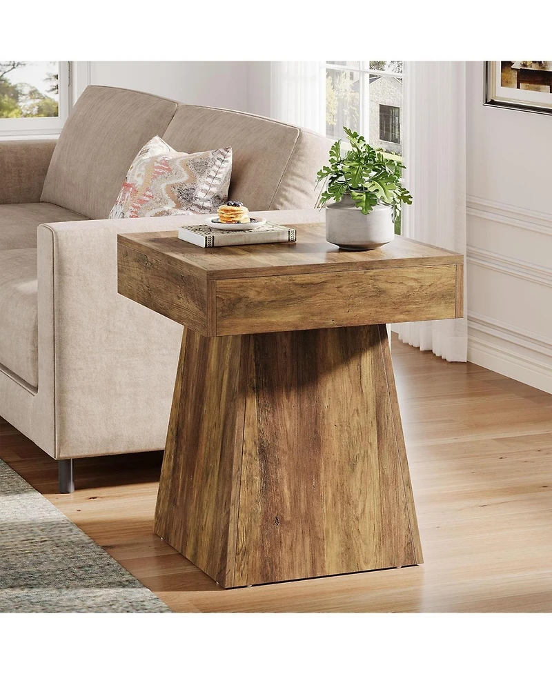 Tribesigns Square Side Table Set of 2, Farmhouse Small End Table with Wide Base, Rustic Small Nightstand Beside Bed