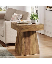 Tribesigns Square Side Table Set of 2, Farmhouse Small End Table with Wide Base, Rustic Small Nightstand Beside Bed