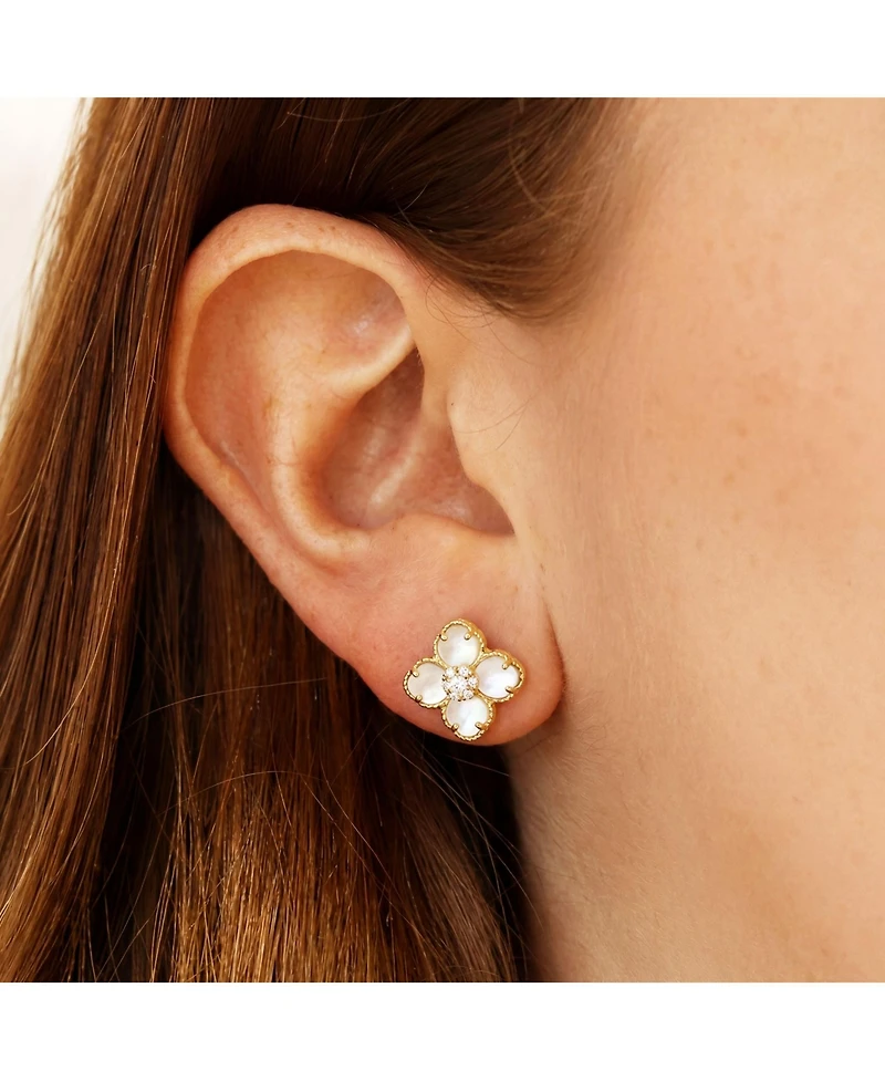 The Lovery Mother of Pearl Cz Flower Stud Earrings 14K Gold-Plated Sterling Silver