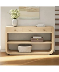 Streamdale Furniture Modern Curved Console Table with 3 Drawers and 2 Shelves, Solid Wood Base