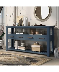Streamdale Furniture 61.5'' Large 4-Drawer Console Table with 3-Tier Open Shelves