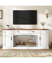 Streamdale Furniture Elegant Walnut and Gray Brick Tv Stand for TVs Up to 70" with Storage