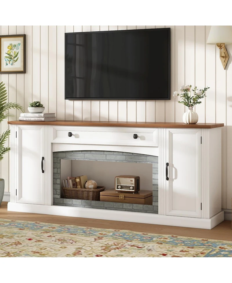 Streamdale Furniture Elegant Walnut and Gray Brick Tv Stand for TVs Up to 70" with Storage