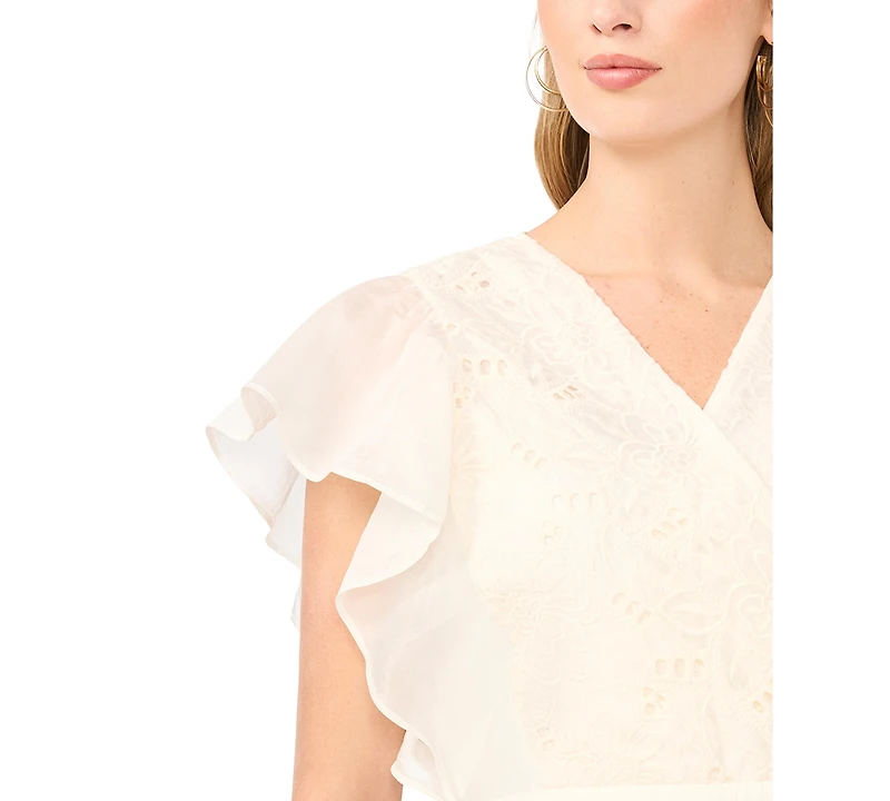 Vince Camuto Women's Lace Front Wrap Peplum Top