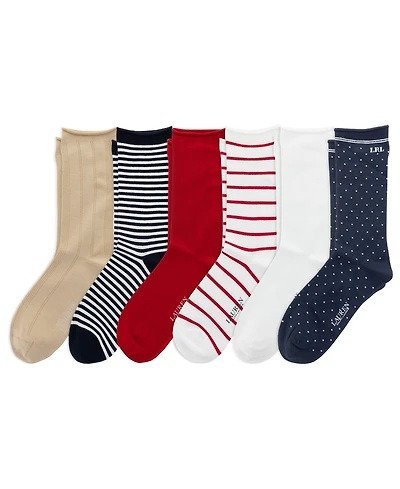 Lauren Ralph Lauren Women's Dot and Stripe Roll-Top Trouser Socks, 6-Pack
