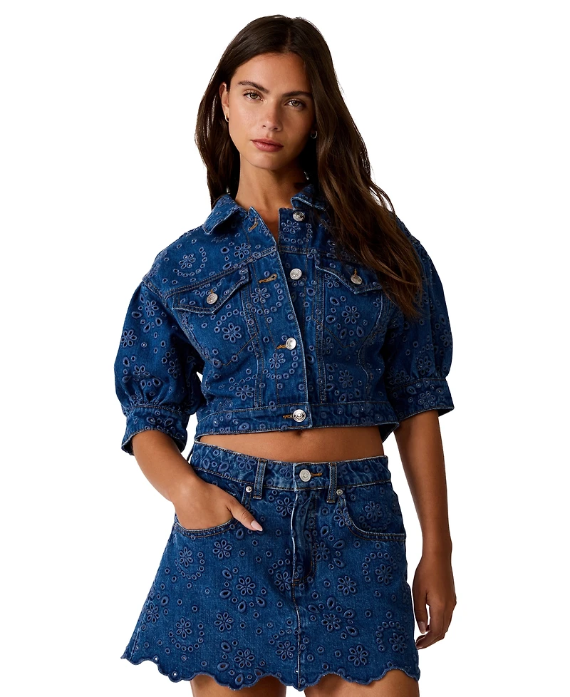 Steve Madden Women's Serafina Puff-Sleeve Denim Jacket