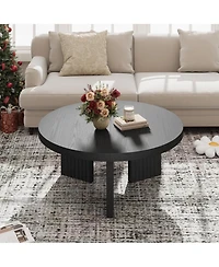 homfan Round Coffee Table, Circle Center Table with Fluted Legs and Thick Top, Accent Cocktail Tables for Living Room, Bedroom, Easy Assembly