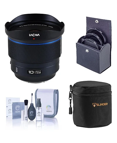 Venus Laowa 10mm f/2.8 Zero-d Ff Af Lens for Sony Fe with Pro Optic Filter, Cleaning Kit and Adorama Slinger Soft Lens Case (Small 5)