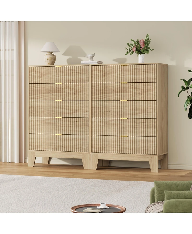 homfan 2 Set of 5 Drawer Dresser with Wave Pattern, Vertical Storage Tower with Gliding Drawers, Versatile Cabinet for Bedroom, Easy Assembly