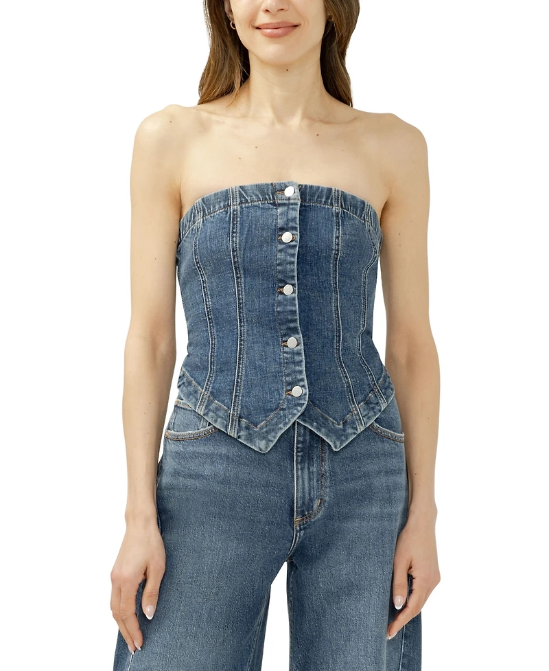Silver Jeans Co. Women's Denim Button-Front Corset Top