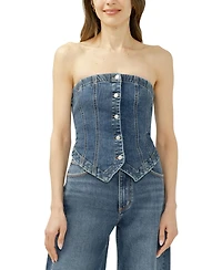 Silver Jeans Co. Women's Denim Button-Front Corset Top