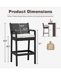 homfan Set of 4 All-Weather Wicker Bar Stools, 30 Inch Patio Height Chairs with Cushions, Ideal for Backyard, Pool, Garden and Balcony