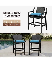 homfan Set of 4 All-Weather Wicker Bar Stools, 30 Inch Patio Height Chairs with Cushions, Ideal for Backyard, Pool, Garden and Balcony