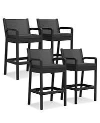 homfan set of 4 patio wicker bar stools with 30" counter height, thick cushions, backrest and footrest, ideal for backyard or pool seating.