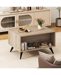 Gymax Modern Coffee Table w/ Storage Open Compartments and 3 Drawers 4 Raised Legs
